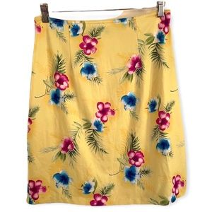 Yellow Hawaiian Print Skirt Vintage Y2K BodyCon High Waist Mini 90s Size Large